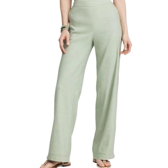 Chicos Linen Stretch Relaxed Pants Moroccan Mint Green 14R - Picture 1 of 8